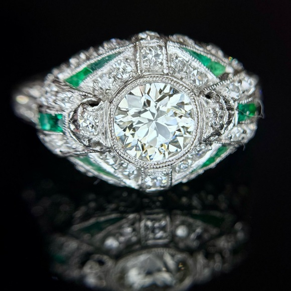 Antique Jewelry - Art Deco Platinum Diamond Emerald Engagement Ring